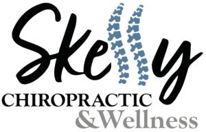 Skelly Chiropractic & Wellness Logo featuring spine illustration.